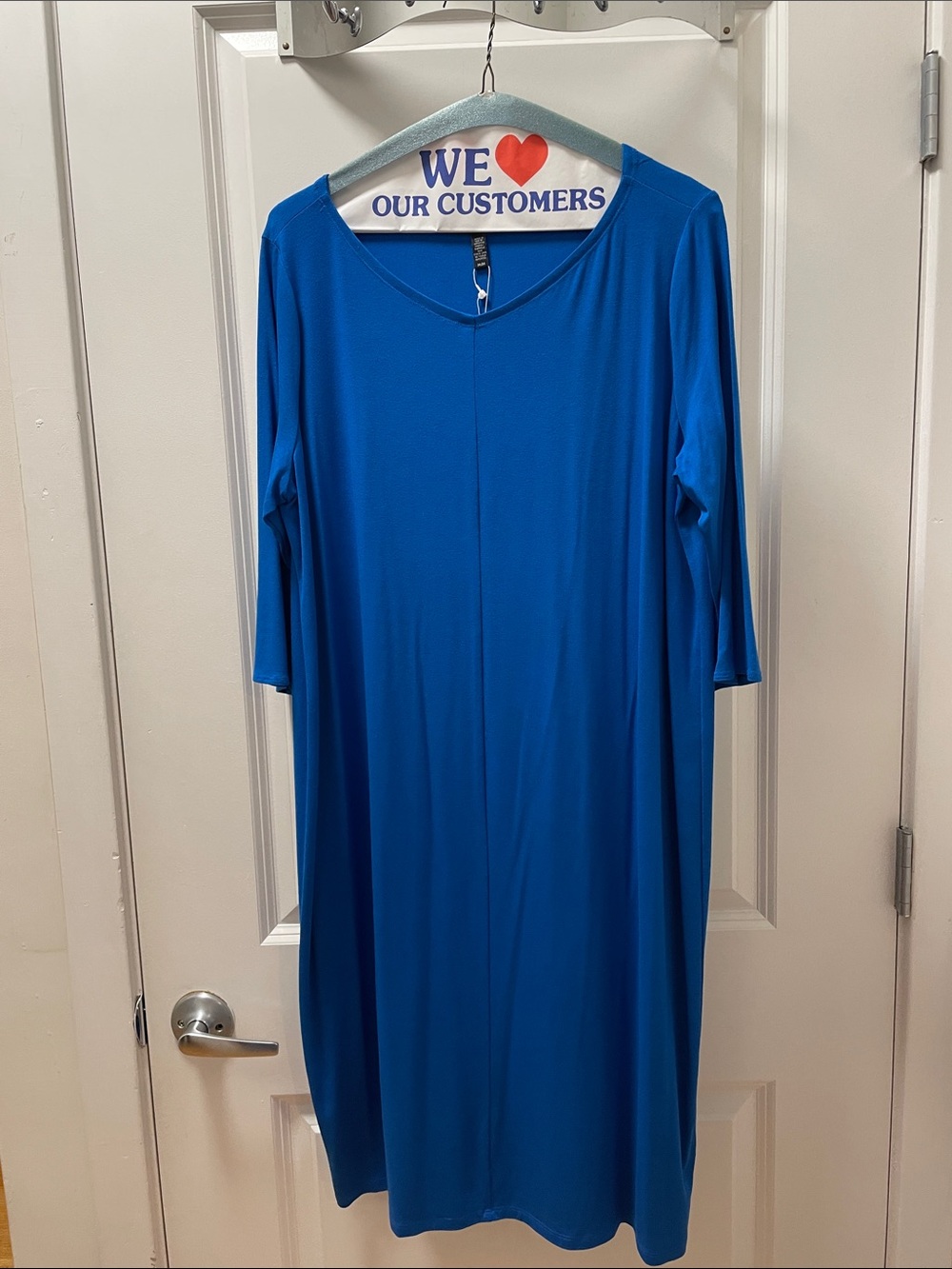 Eileen Fisher Bright Blue V-Neck Midi Dress